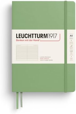 LEUCHTTURM1917 - Notebook Hardcover Medium A5-251 Numbered Pages for Writing and Journaling (Sage, Ruled)