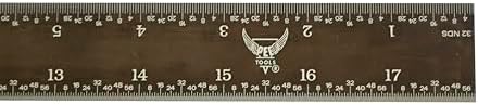 PEC Tools 18" Black Chrome Metal Ruler, Rigid, 4R Graduation, Easy to Read