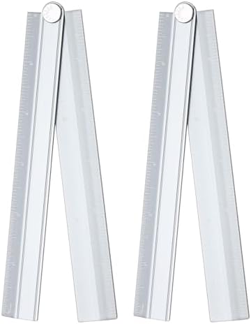 HARFINGTON 2pcs Folding Straight Ruler 12" SAE Aluminum Alloy Protractor Foldable Angle Ruler Geometric Measuring Tool with Angle Line for Architects Artists Designers Classroom Office, Gray