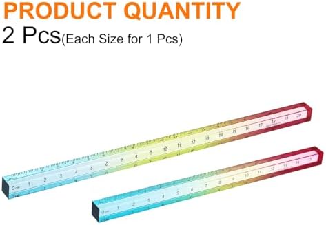 HARFINGTON 2pcs Acrylic Clear Straight Rulers 15/20cm Metric,Colorful | Transparent Gradient Three-Dimensional Plastic Ruler Square Cube Measuring Tool for Classroom