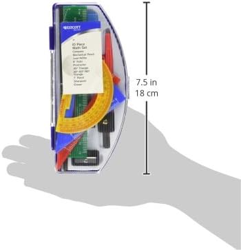 Westcott Ten Piece Math Tool Kit, Assorted Colors