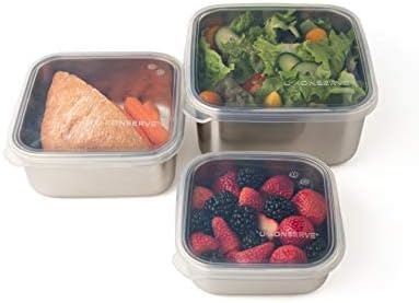 UKONSERVE Stainless Steel Food Storage Bento Box Container, Leak Proof Silicone Lid Dishwasher Safe - Plastic Free (50oz Clear)