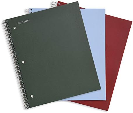 Mintra Office Durable Spiral Notebooks, 1 Subject, (Arctic Ice, Chili Oil, Green Olive, College Ruled 3pk)