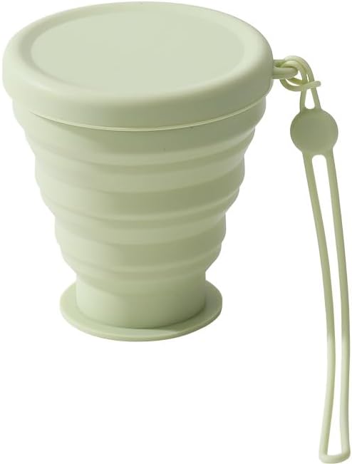 200ml Portable Silicone Folding Water Cup Heat Resistant Telescopic Collapsible Foldable Mug with Lid for Travel (Green)