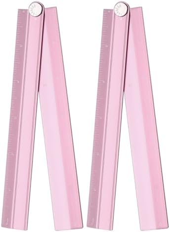 HARFINGTON 2pcs Folding Straight Ruler 12" SAE Aluminum Alloy Protractor Foldable Angle Ruler Geometric Measuring Tool with Angle Line for Architects Artists Designers Classroom Office, Pink