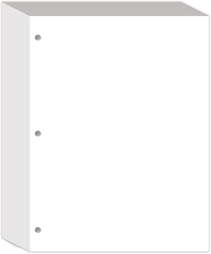 (3-Pack) 3-Hole Punched Blank Paper - 300 Sheets/600 Pages Loose Leaf Papers, 100 GSM, Paper Refills for Large Leather Journal/Filofax Binders, 8" x 10.5"
