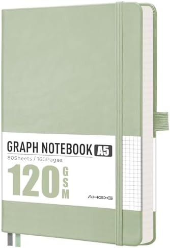 AHGXG Graph Grid Paper Notebook, 160 Pages, A5 Medium Size (5.7'' x 8.3'')