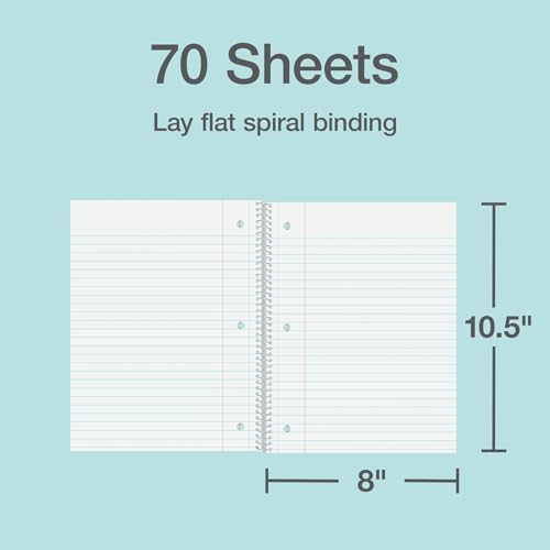 Oxford Spiral Notebooks, 5 Pack, Wide Ruled, 70 Sheets, Pastel Covers