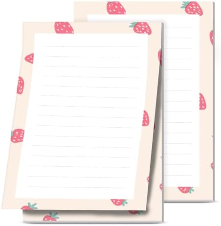 2 Pack Lined Sticky Notes 4x6 in, Cute Self-Stick Notepads with Lines, Large Memo Pads Strong Adhesive for Office, Home Cute Strawberry