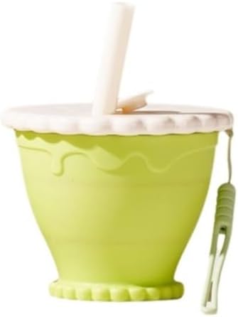 Portable Foldable Silicone Coffee Cup - 255ml Travel Water Cup for Kitchen, Dining, Sports & Outdoors(Green-with straw)