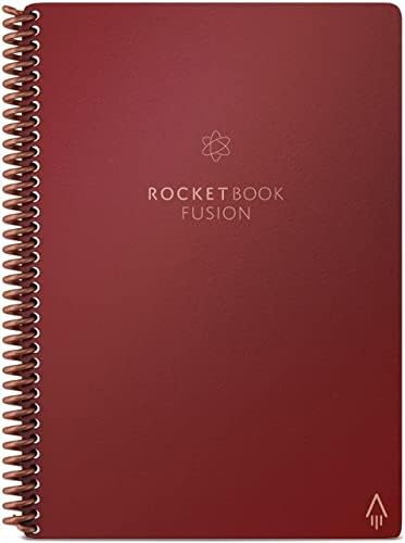 Rocketbook Fusion Smart Wiederverwendbares Notizbuch, To-Do-Listen & Notizvorlagen-Seiten | 1 Pilot Frixion Stift & 1 Mikrofasertuch, Executive - Rot