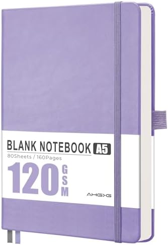 AHGXG Blank Journal Notebook, 160 Pages, A5 Medium Size (5.7'' x 8.3'')