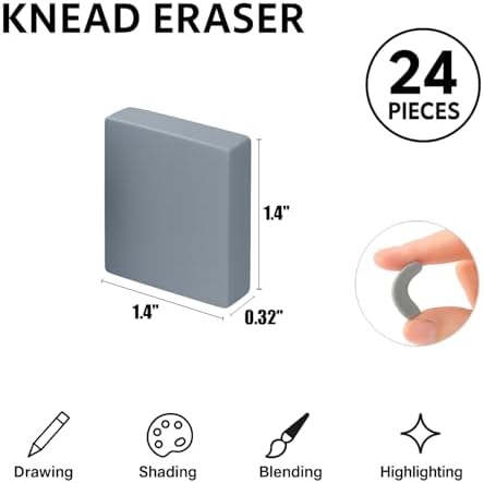 Kneaded Erasers, 24 Pack – Grey, Moldable & Kneadable Art Erasers for Drawing, Sketching, & Artist Use, Perfect for Artists, Drawings, & Crafting