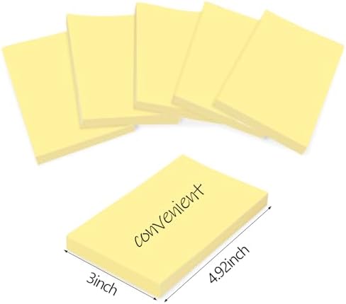 12 Pads Large Sticky Notes Yellow,3 x 5'' Self-Stick Notes Pads Recyclable,100 Sheets/Pad Super Sticking Power 76x127mm,1200 Sheets Clean Removal Sticky Notes Easy to Post for Note Taking,to Do Lists