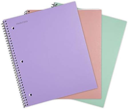 Mintra Office Durable Spiral Notebooks, 1 Subject, (Salmon, Sage Green, Lavender, College Ruled 3 Pack), 100 Sheets, Poly Pocket, Moisture Resistant Cover, Strong back, For School, Office, Business,