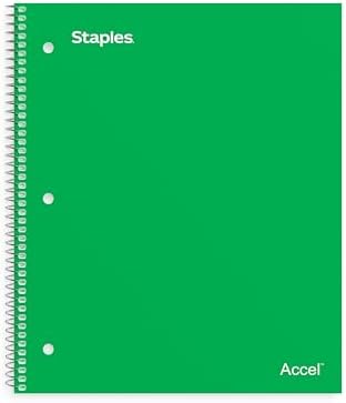 Staples 1-Subject Notebook, 8.5x11 Inch, College Ruled, Green, 3-Pk