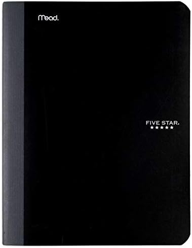 Five Star Composition Notebook, College Ruled Comp Book, Writing Journal, Lined Paper, Home School Supplies for College Students & K-12, 100 Sheets, 9-1/2" x 7-1/2", Black (72261)