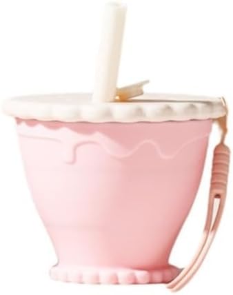 255ml Portable Silicone Foldable Coffee Cup, Scalable Mug for Travel, Kitchen and Outdoor Use(Pink-with straw)