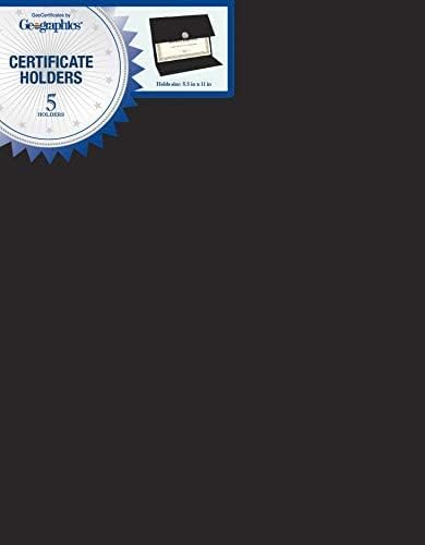 Geographics Tri Fold Black Certificate Holder, Linen Texture, 9.25" x 12.5", 5/Pack (47838)