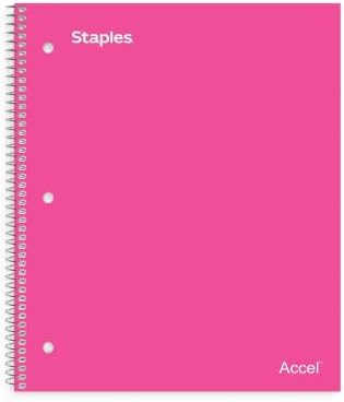 Staples Poly Cover 1-Subject Notebook, 8.5x11 Inch, College Ruled, Pink