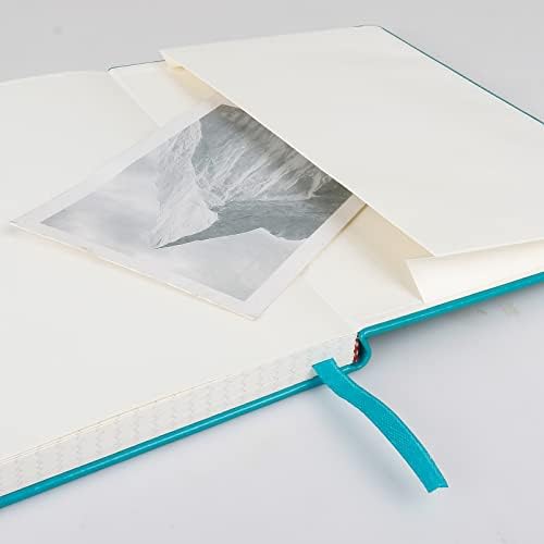 Grid Journal Bullet Notebook - Turquoise Leather Cover, 8.3 x 5.7Inch, 160 Pages, 100gsm Paper, Hardcover with Inner Pocket, Elastic Closure and Ribbon Bookmark, Great for Women and Men