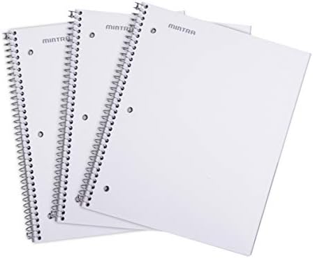 Mintra Office Durable Spiral Notebooks, 1 Subject, (White, Wide Ruled 3 Pack), 100 Sheets, Poly Pocket, Moisture Resistant Cover, Strong Chipboard back, For School, Office, Business