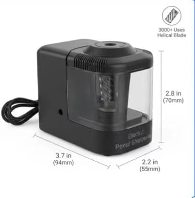Dual Power Electric Pencil Sharpener Black, Heavy-Duty Helical Blade