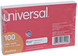 Universal 47210 Ruled Index Cards, 3 x 5, White, 100/Pack