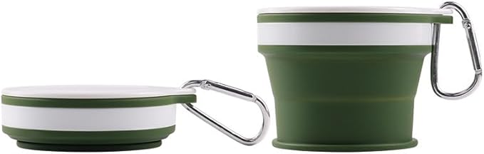Collapsible silicone camping water cup green capacity Aluminum alloy hiking buckle 170ml