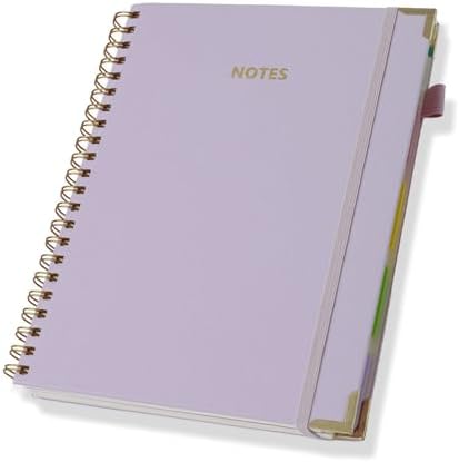 Hardcover Spiral Five Subject Notebook, Multi Subject Notebooks, Purple