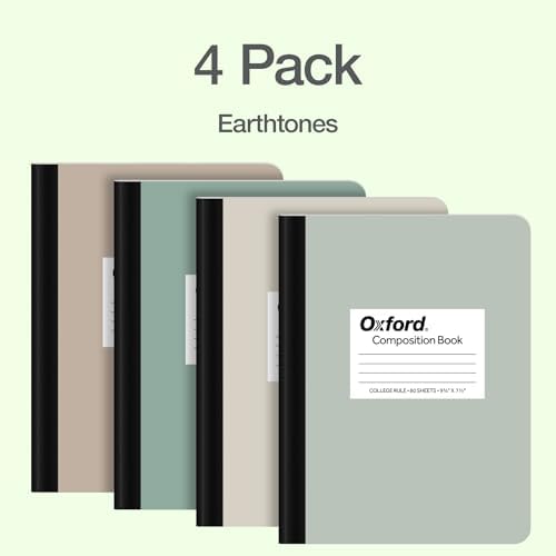 Oxford Composition Notebooks, 4 Pack, College Ruled, 80 Sheets, Earthtones