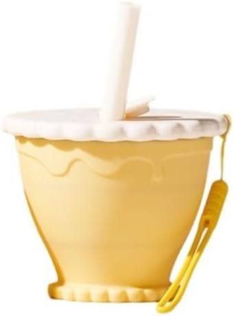 Portable Foldable Silicone Coffee Cup - 255ml Travel Water Cup for Kitchen, Dining, Sports & Outdoors(Yellow-with straw)