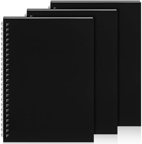 Yahenda 3 Pcs Spiral Notebooks, 1 Subject, Wide Ruled, Black