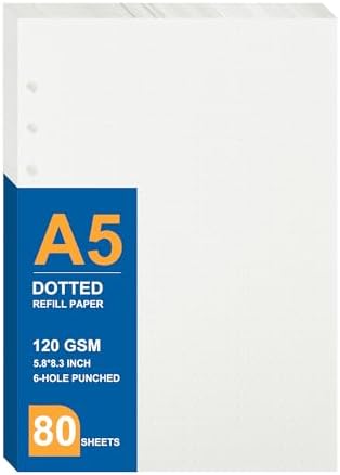 A5 Dotted Refill Paper, 120GSM Thick Paper 80 Sheets 6 Hole Punched Filler