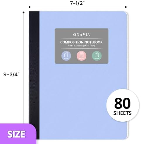 ONAVIA Plastic Composition Notebook Wide Ruled Bulk, 160 Pages, Black