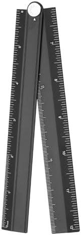 HARFINGTON Folding Straight Ruler 12" SAE Aluminum Alloy Protractor Foldable Angle Ruler Geometric Measuring Tool with Angle Line for Architects Artists Designers Classroom Office, Black