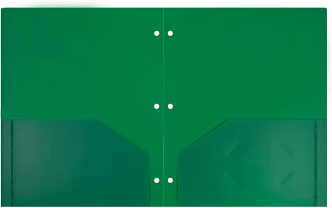 JAM PAPER Heavy Duty Plastic 3 Hole Punch Pocket Folders - Extra Tough School Folders - Green - 6/Pack