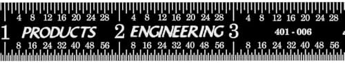 PEC Tools 6" Black Chrome Metal Ruler, Flexible, 4R Graduation