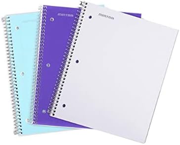 Mintra Office Durable Spiral Notebooks, 1 Subject, (Teal, Purple, White, College Ruled 3 Pack), 100 Sheets, Poly Pocket, Moisture Resistant Cover, School, Office, Business, Professional