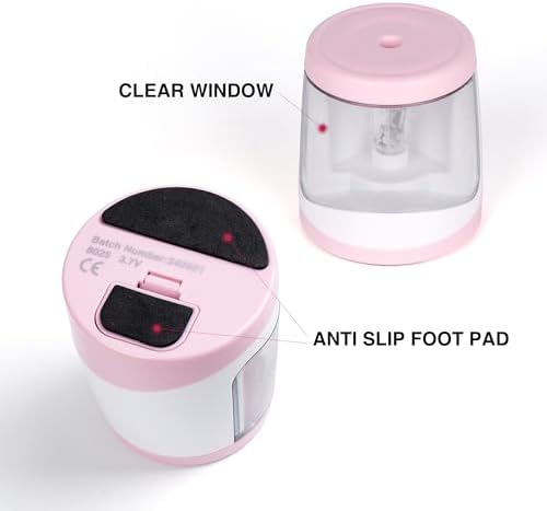 Electric Pencil Sharpener Powered by Battery Powerful Stall-Free Motor,Compact Manual Pencil Sharpener for Kids, High Capacity Shavings Tray,Affordable Gift, for Pencils (6-8mm)