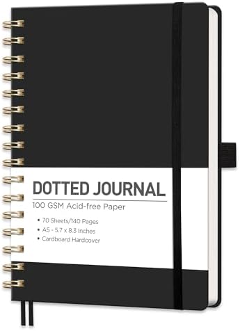 RETTACY Dotted Journal Notebook, 140 Pages, A5 Medium Size (5.7'' x 8.3'')