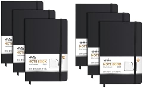 ViVin 6 Pack A5 Hardcover Lined Notebook,192 pg College Ruled 5.5x8.3