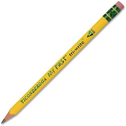 Ticonderoga My First Tri-Write Wood-Cased Pencils, Unsharpened, 2 HB Soft, With Erasers, Yellow, 36 Count