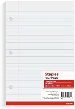 Staples College Ruled Filler Paper, 5.5x8.5 In, 3-Hole, 300/Carton