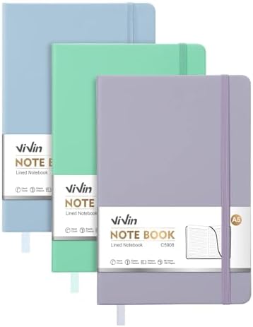 ViVin 3 Pack A5 Hardcover Lined Notebook,192 pg College Ruled 5.5x8.3
