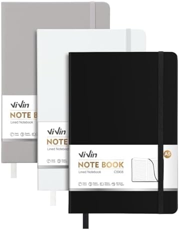 ViVin 3 Pack A5 Hardcover Lined Notebook,192 pg College Ruled 5.5x8.3