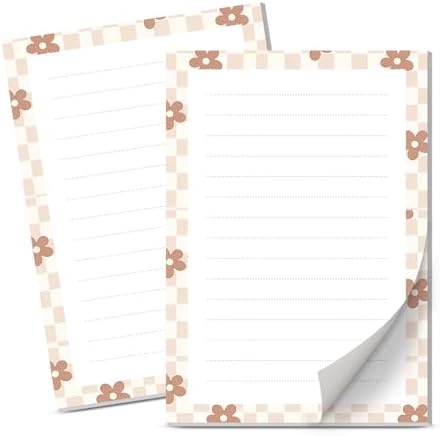 Lined Sticky Notes 4x6 in, 2 Pack Large Cute Notepads with Lines Self-Stick Note Pad, Funny Memo Pads Strong Adhesive for Office, Home Cute Plaid Flowers