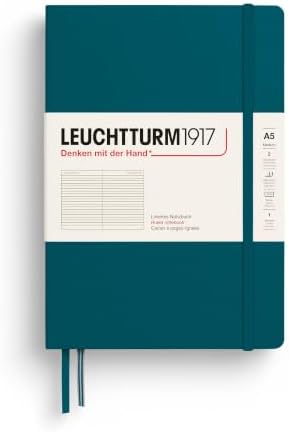 LEUCHTTURM1917 - Notebook Hardcover Medium A5-251 Numbered Pages for Writing and Journaling (Pacific Green, Ruled)