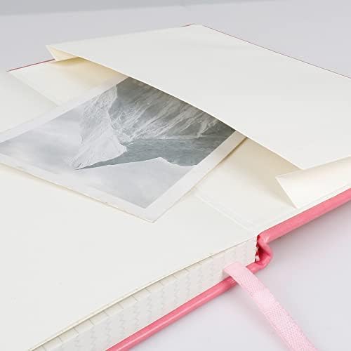 Grid Journal Bullet Notebook - Pink Leather Cover, 8.3 x 5.7Inch, 160 Pages, 100gsm Paper, Hardcover with Inner Pocket, Elastic Closure and Ribbon Bookmark, Great for Women and Men