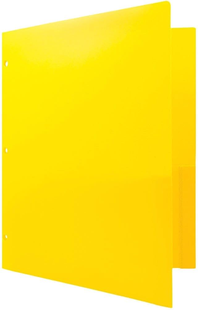 JAM PAPER Heavy Duty Plastic 3 Hole Punch Pocket Folders - Extra Tough School Folders - Yellow - 12/Pack